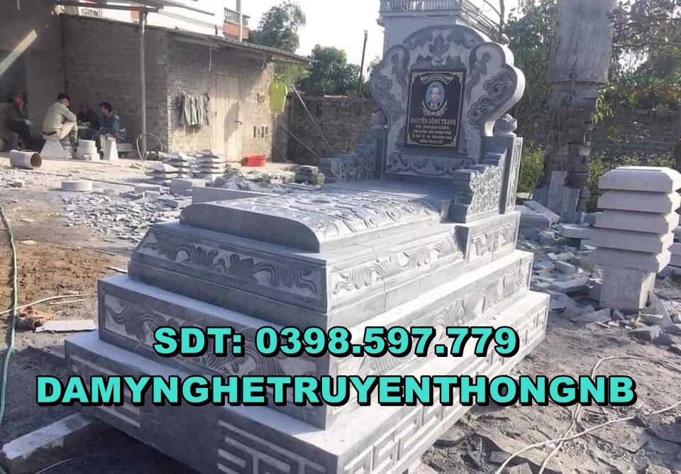 mộ đá tam cấp nguyên khối lắp đặt tại bắc ninh 2023