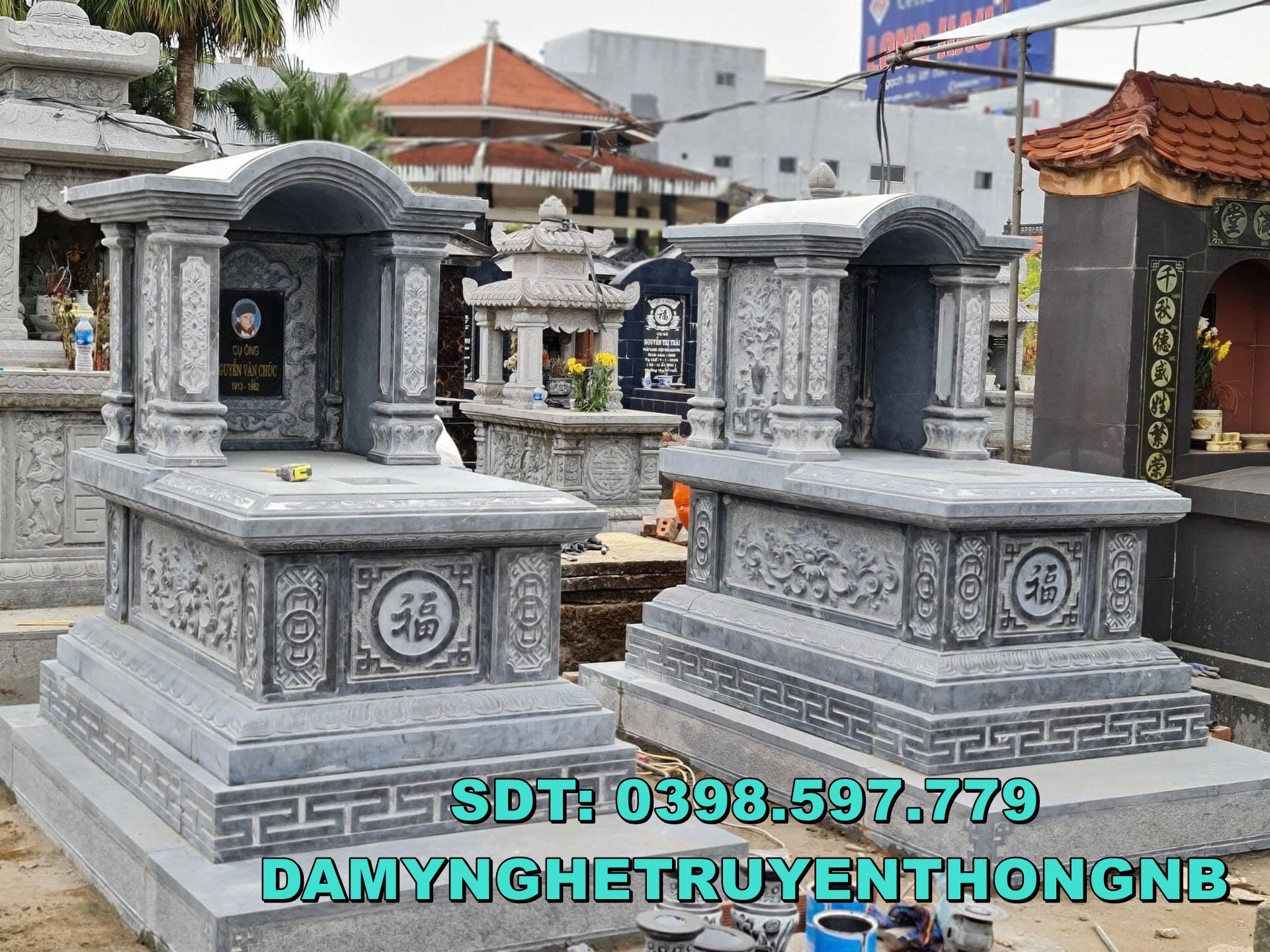 mộ đá tam cấp nguyên khối lắp đặt tại bắc ninh 2023