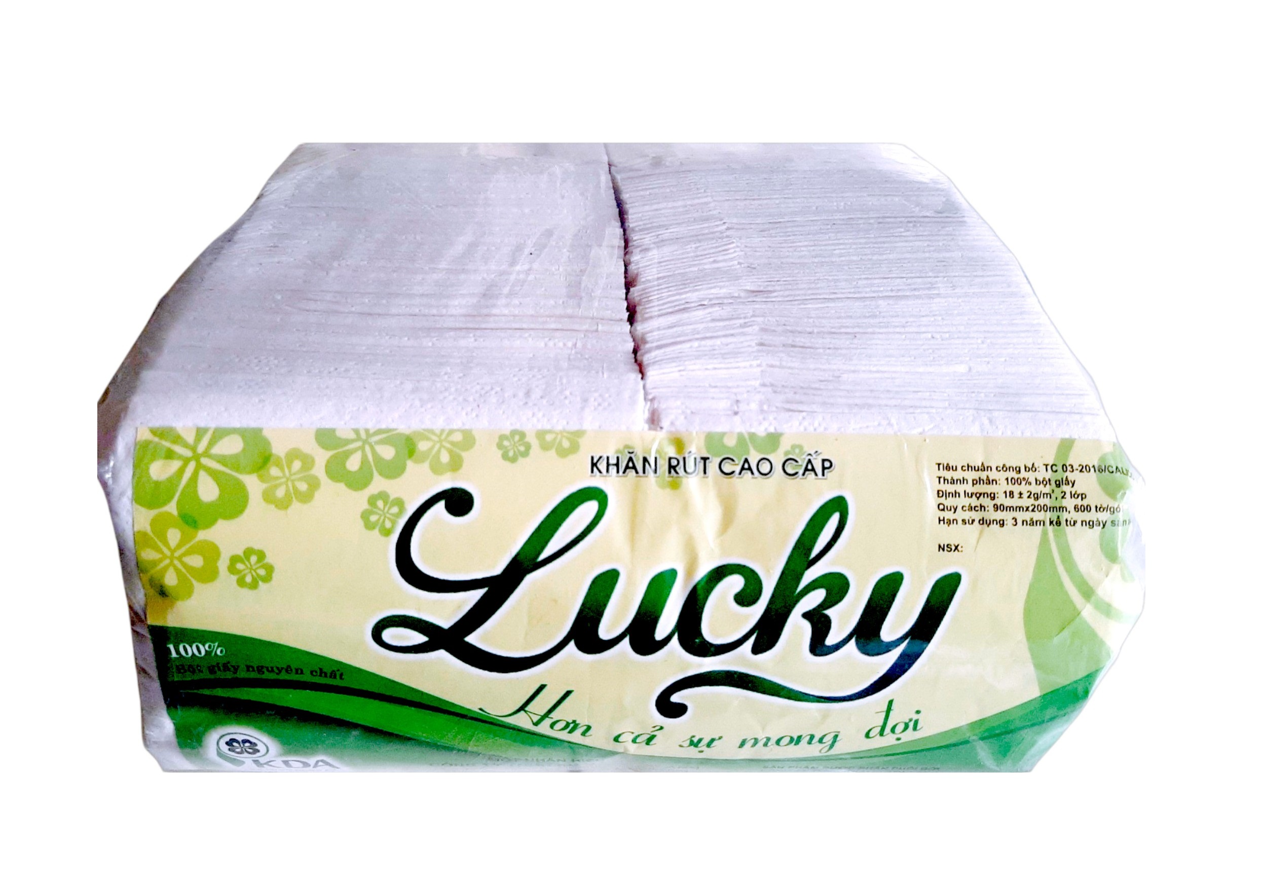 Khăn rút để bàn cao cấp (920cm) Lucky: gói x 300gr, 2 lớp, cây 10 gói