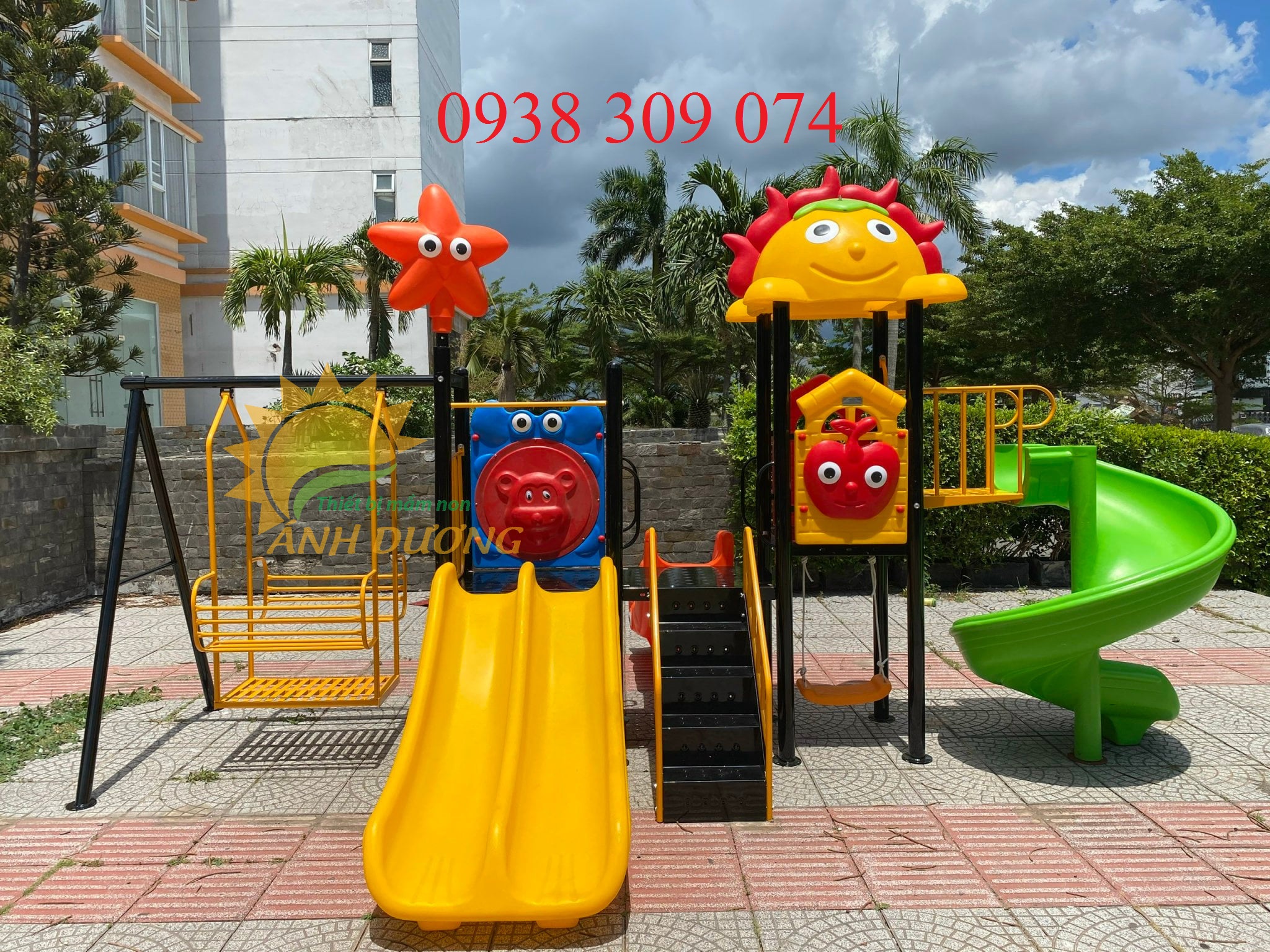 Bộ cầu trượt liên hoàn ngoài trời 3 loại máng trượt