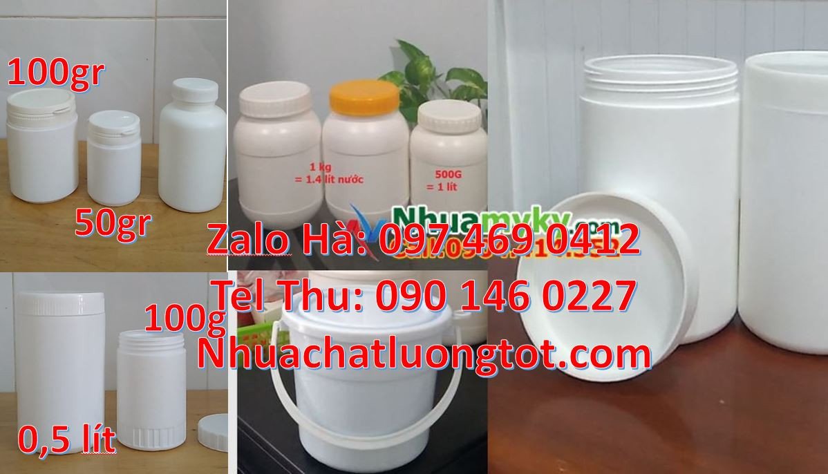 hũ nhựa 1.5kg đựng bột mì,hũ nhựa 100ml đựng thuốc,hũ nhựa 500gr đựng