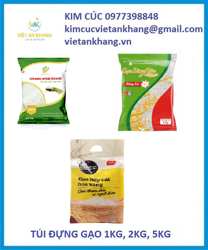 túi 1kg gạo, túi 2kg gạo, túi 5kg gạo, túi hút chân không đựng gạo