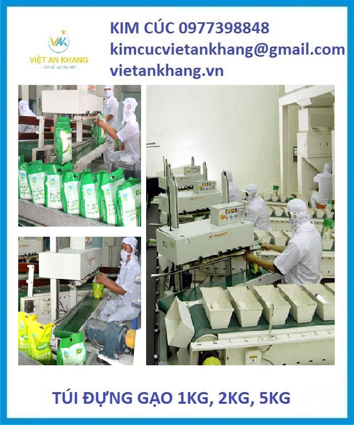 túi 1kg gạo, túi 2kg gạo, túi 5kg gạo, túi hút chân không đựng gạo