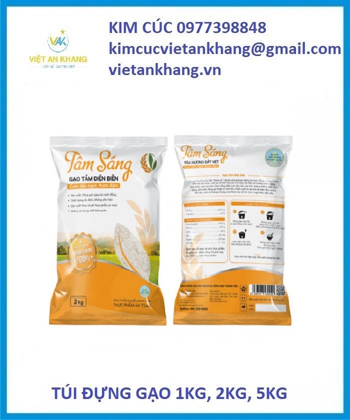 túi 1kg gạo, túi 2kg gạo, túi 5kg gạo, túi hút chân không đựng gạo