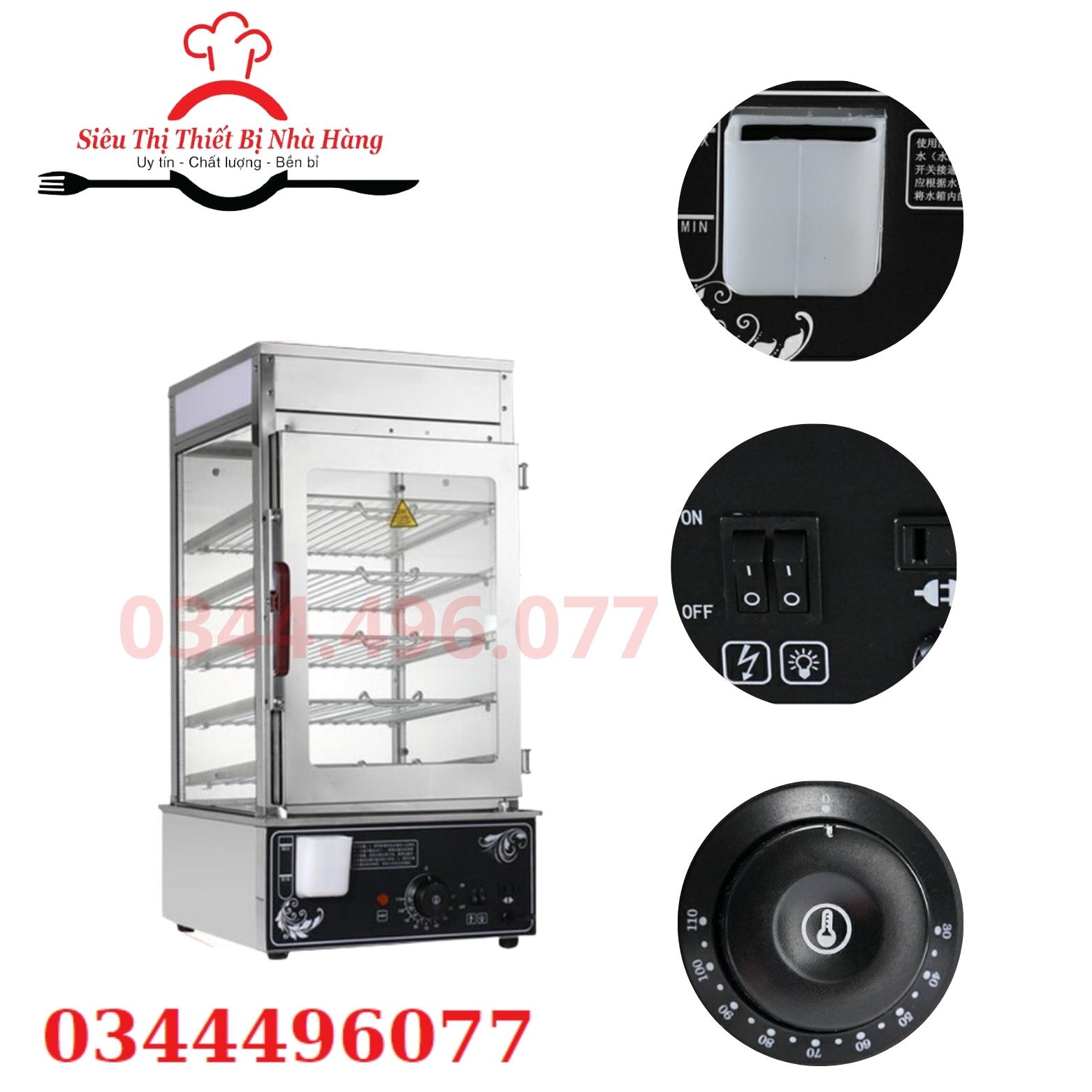 Tủ bánh bao 5 tầng- kính 2 lớp- tủ háp bánh bao