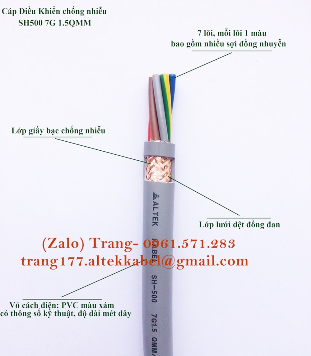 Cáp điều khiển 7x1.0 có lưới chống nhiễu