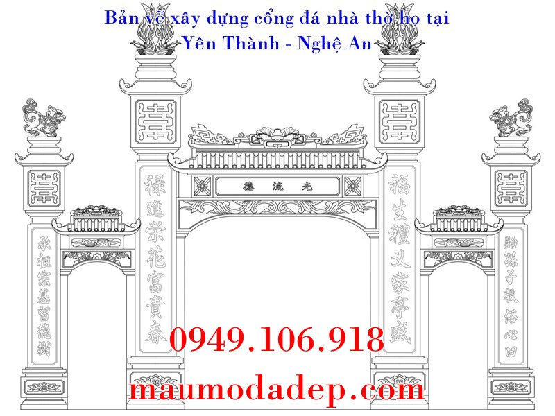 Lắp đặt cổng tam quan đá nhà thờ họ tại Yên Thành- Nghệ An