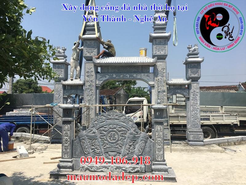 Lắp đặt cổng tam quan đá nhà thờ họ tại Yên Thành- Nghệ An