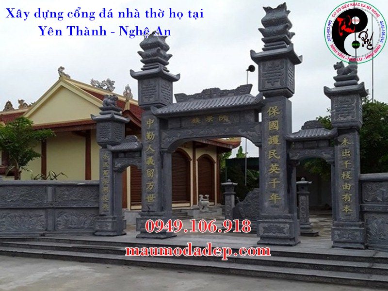 Lắp đặt cổng tam quan đá nhà thờ họ tại Yên Thành- Nghệ An