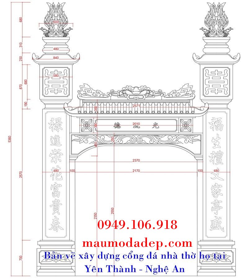 Lắp đặt cổng tam quan đá nhà thờ họ tại Yên Thành- Nghệ An