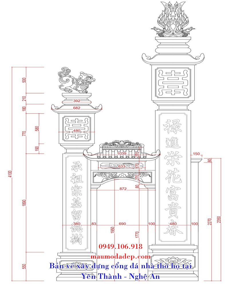 Lắp đặt cổng tam quan đá nhà thờ họ tại Yên Thành- Nghệ An