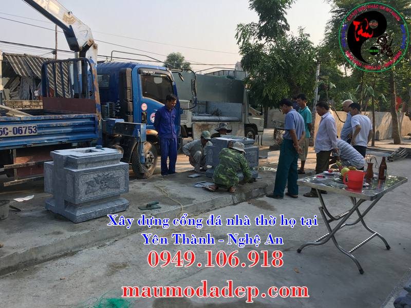 Lắp đặt cổng tam quan đá nhà thờ họ tại Yên Thành- Nghệ An