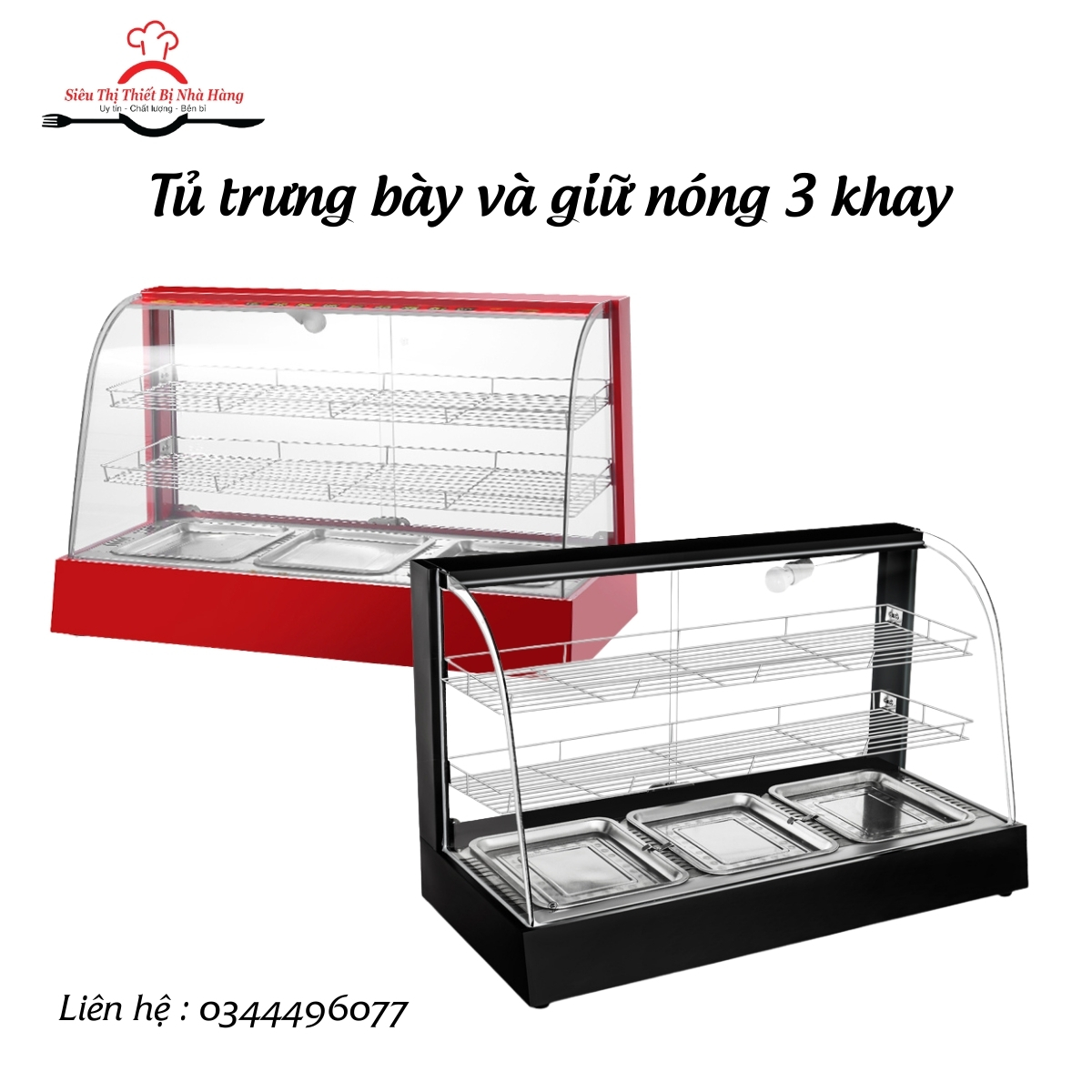 Tủ giữ nóng kính cong 3 khay- tủ giữ nóng đồ ăn nhanh