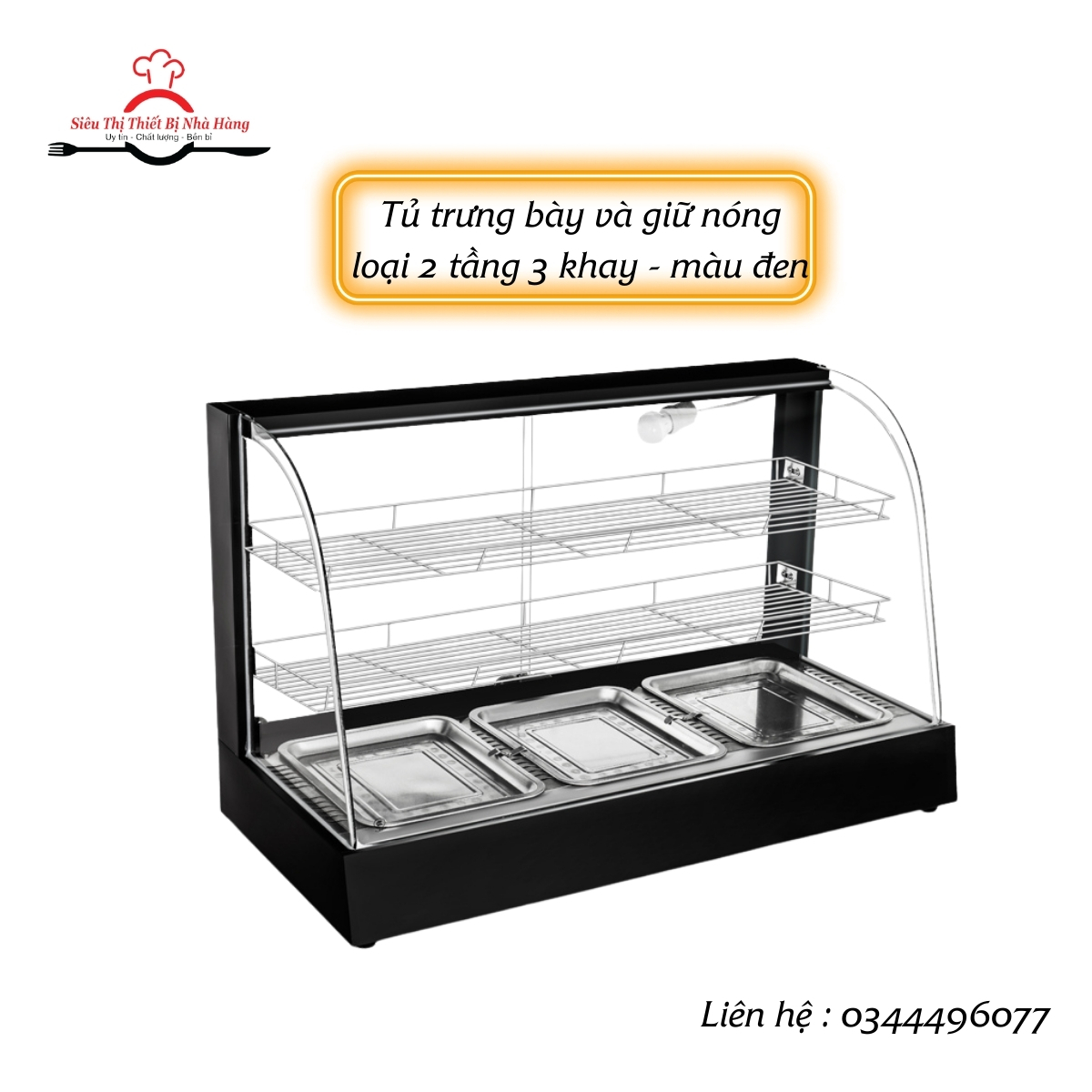 Tủ giữ nóng kính cong 3 khay- tủ giữ nóng đồ ăn nhanh
