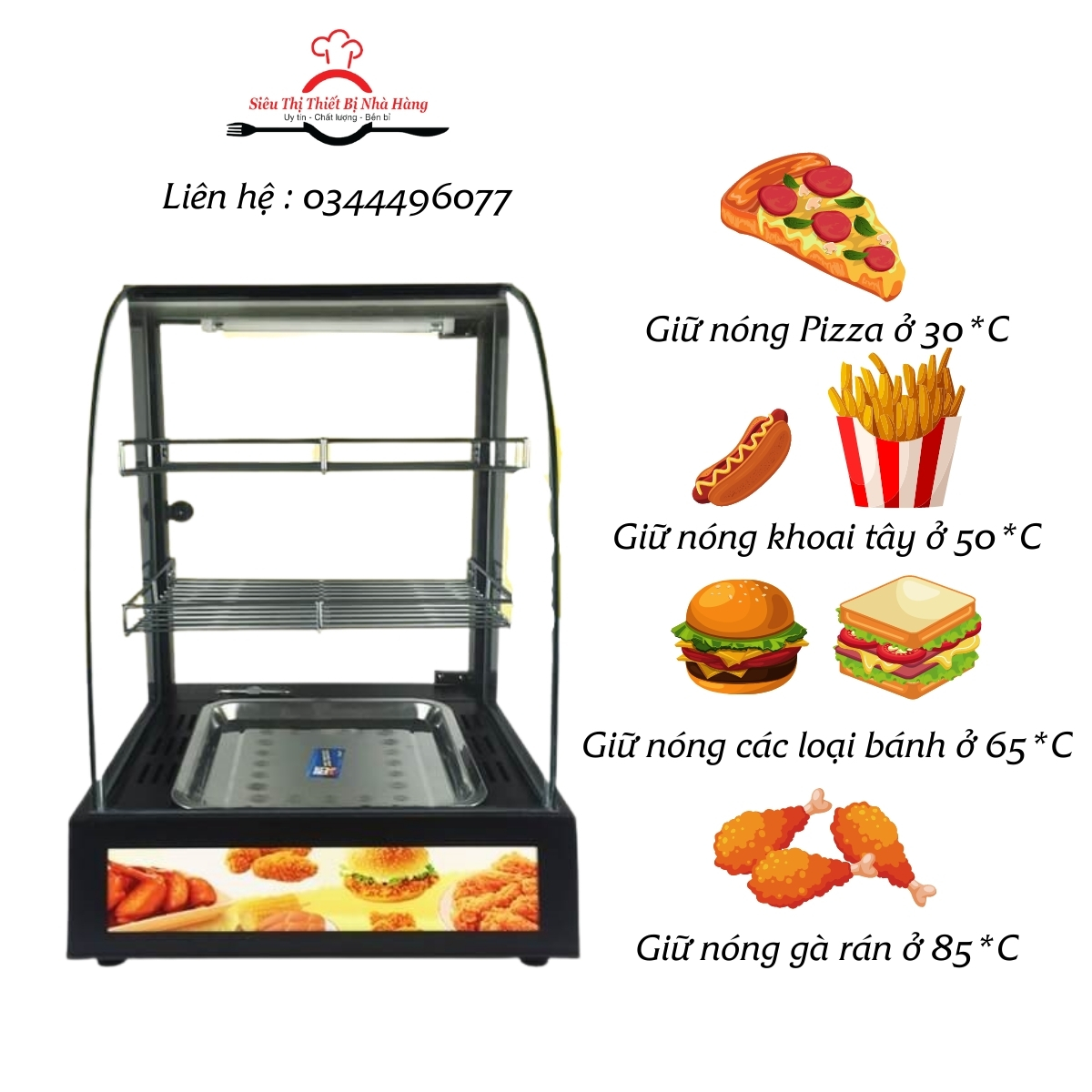Tủ giữu nóng thực phẩm kính cong 1 khay-