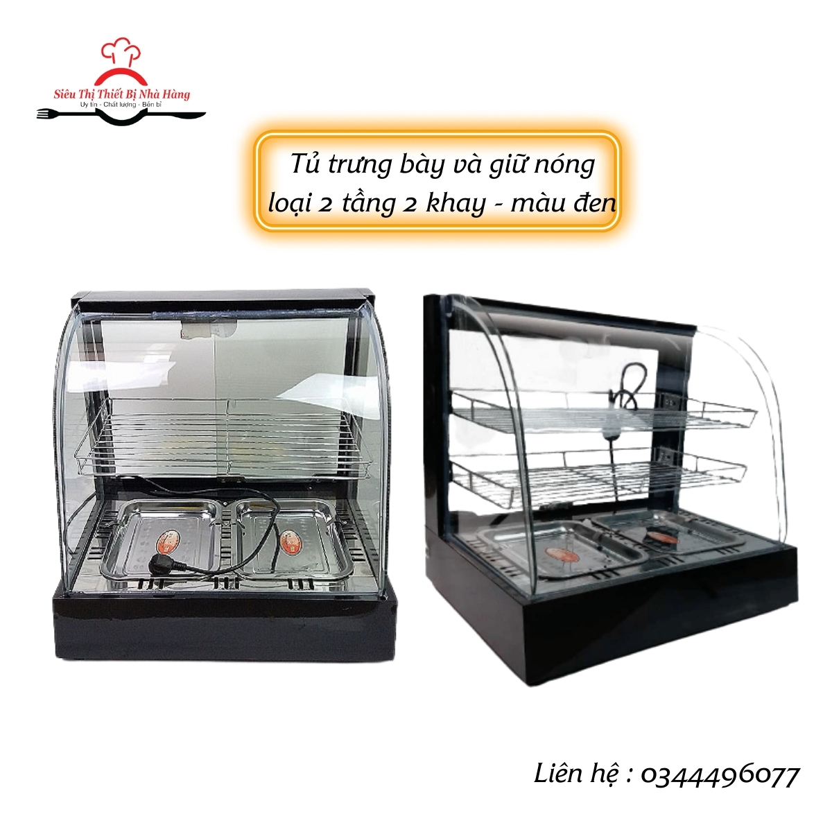 Tủ giữ nóng thực phẩm 2 khay kính cong- tủ bảo quản