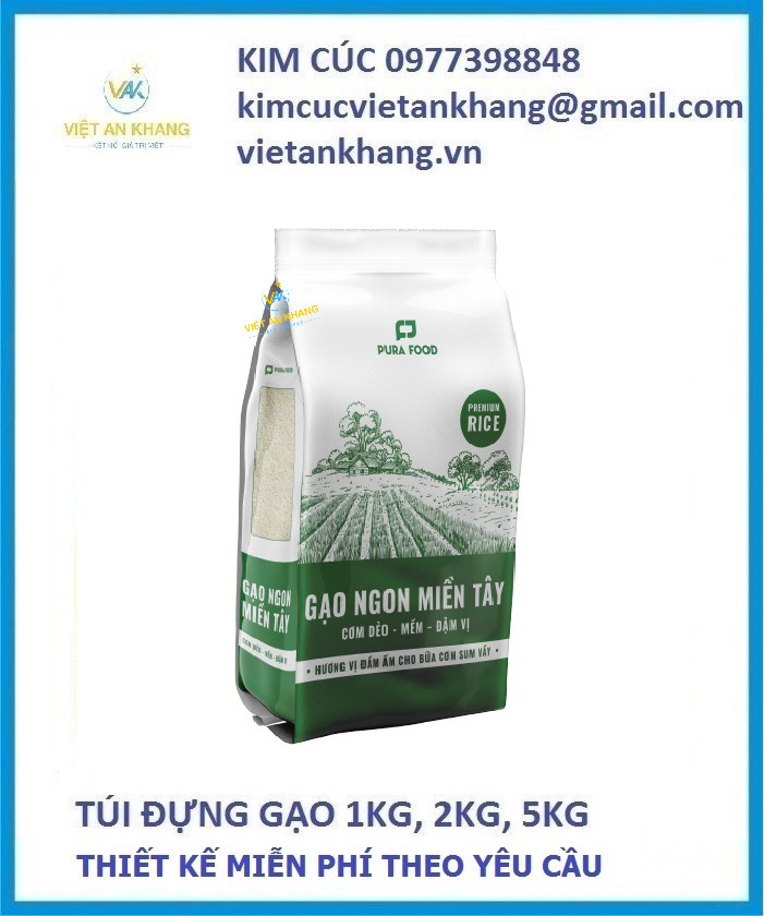 túi gạo in ống đồng, bao bì túi gạo 1kg, túi 1kg đựng gạo