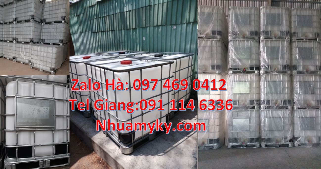bồn ibc 1000l màu trắng khung thép,tank nhựa 1000l đựng nước sạch giá