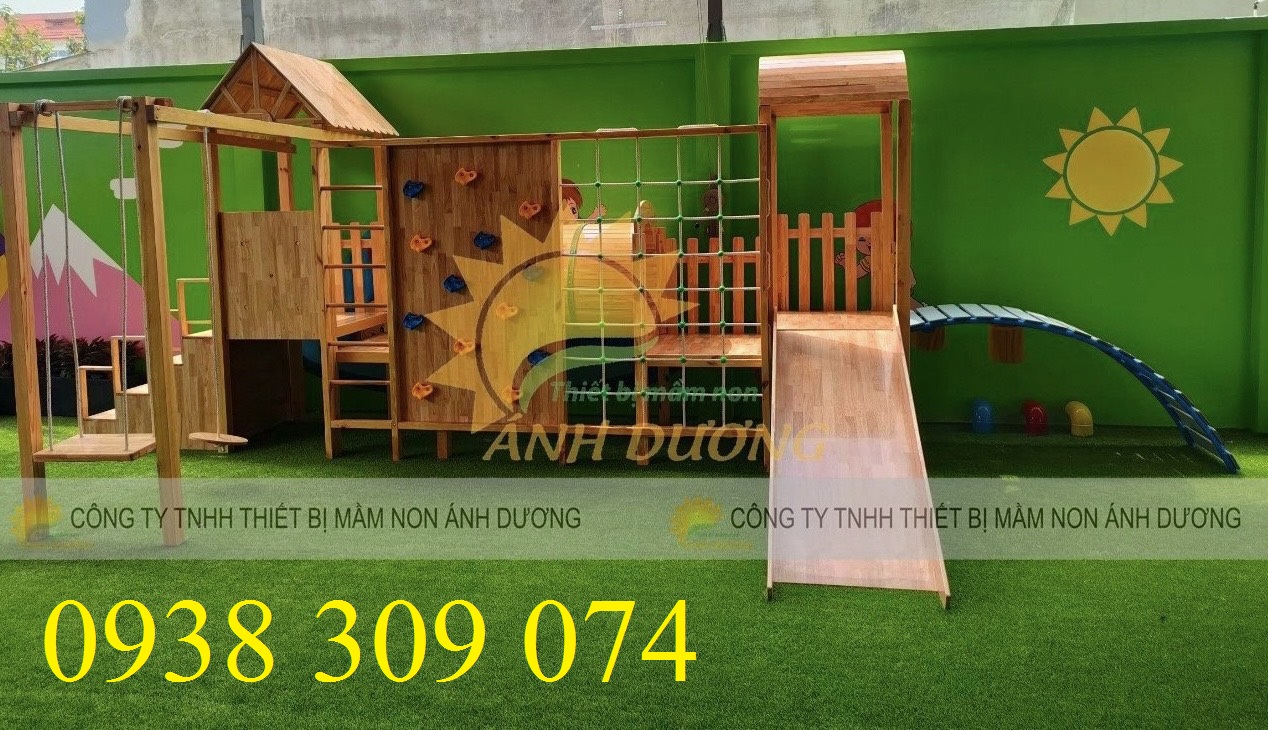 Bộ vận động cầu trượt liên hoàn gỗ trẻ em