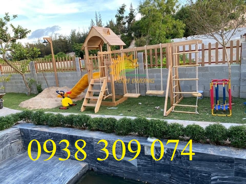 Bộ vận động cầu trượt liên hoàn gỗ trẻ em