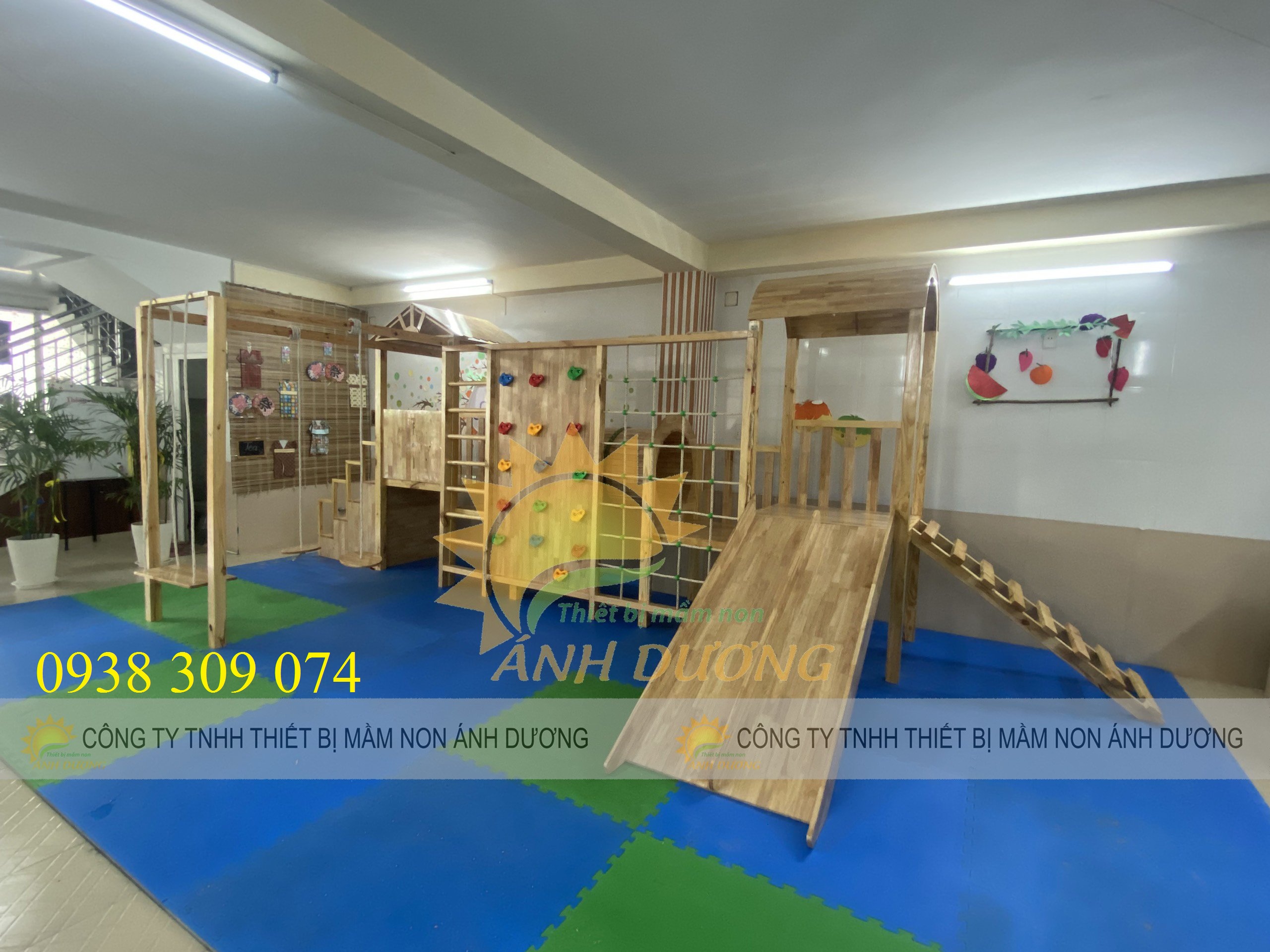 Bộ vận động cầu trượt liên hoàn gỗ trẻ em