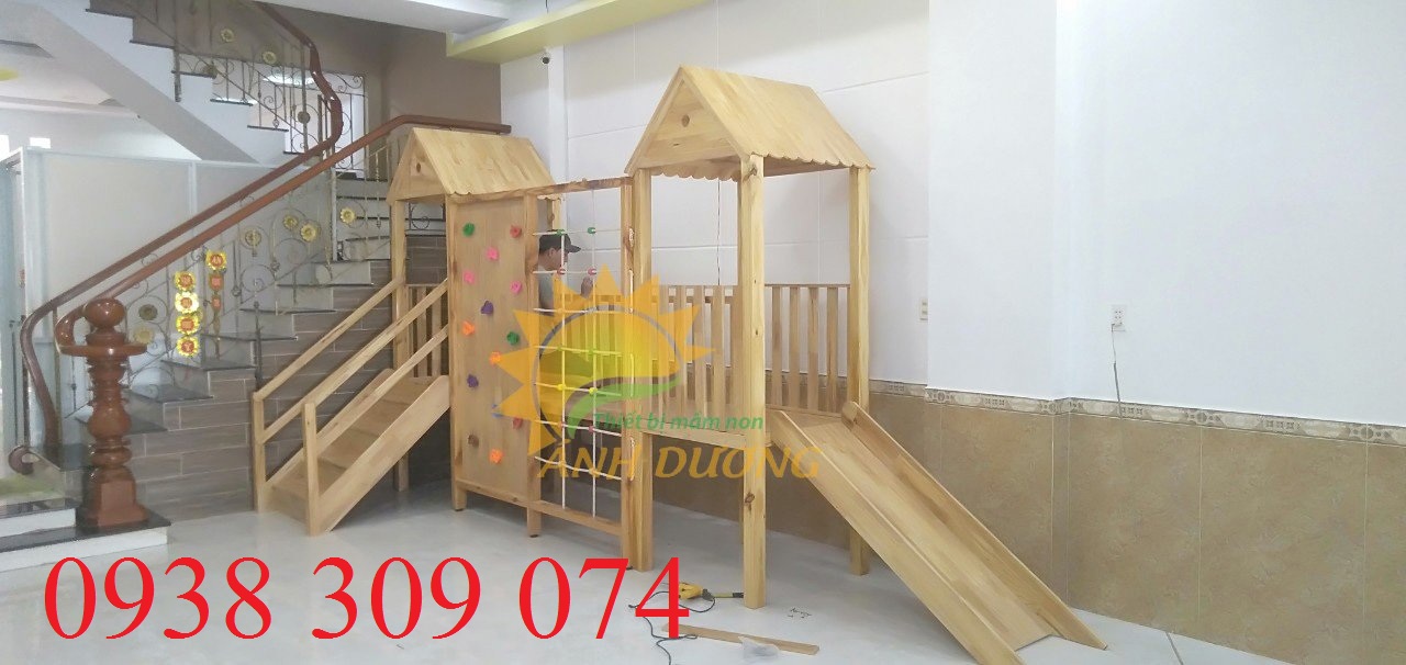 Bộ vận động cầu trượt liên hoàn gỗ trẻ em