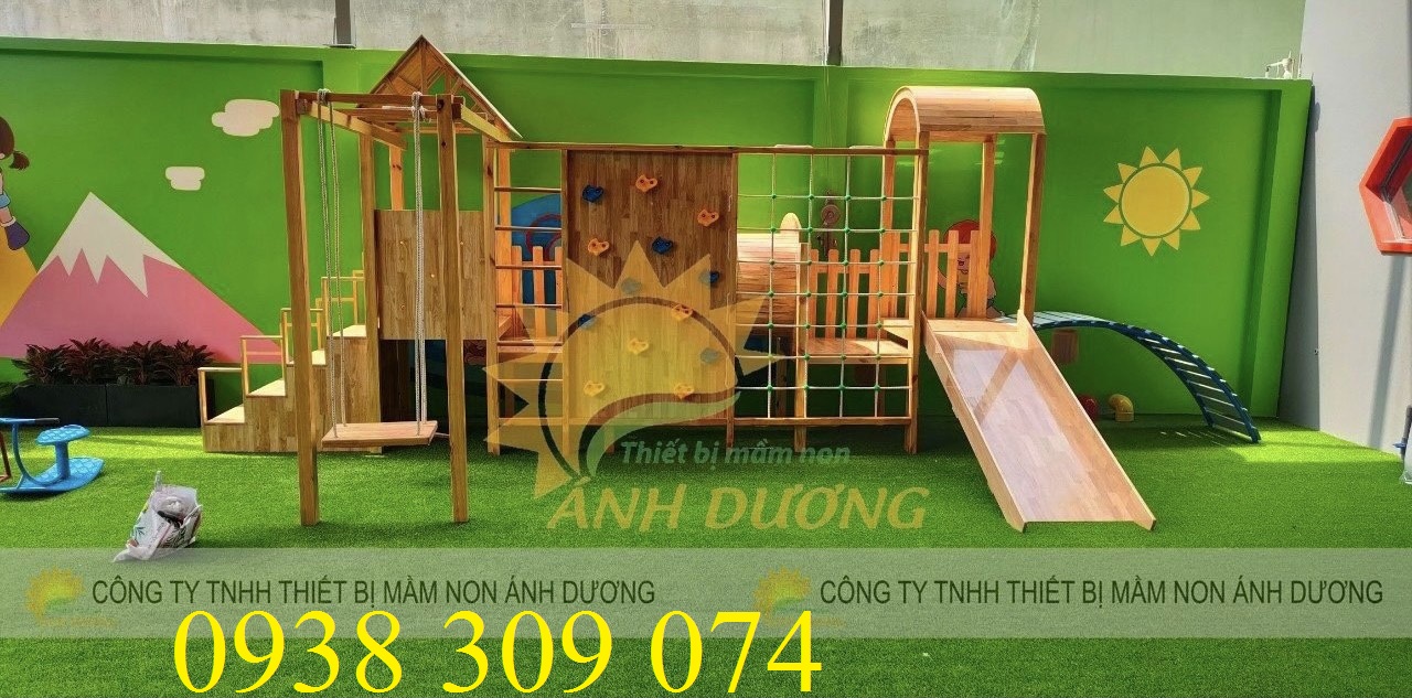Bộ vận động cầu trượt liên hoàn gỗ trẻ em