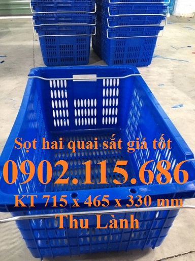 Sọt hai quai sắt đựng thực phẩm, sóng nhựa hở quai sắt đựng linh kiện
