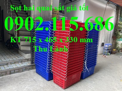 Sọt hai quai sắt đựng thực phẩm, sóng nhựa hở quai sắt đựng linh kiện