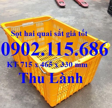 Sọt hai quai sắt đựng thực phẩm, sóng nhựa hở quai sắt đựng linh kiện