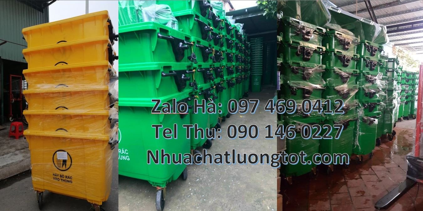 xe thu gom rác cỡ lớn 660l 4 bánh xe,xe thu gom rác 660l màu xanh vàng