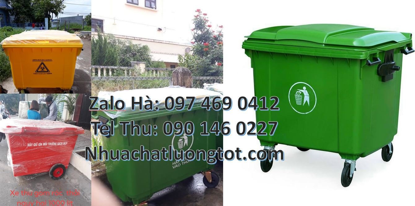 xe thu gom rác cỡ lớn 660l 4 bánh xe,xe thu gom rác 660l màu xanh vàng