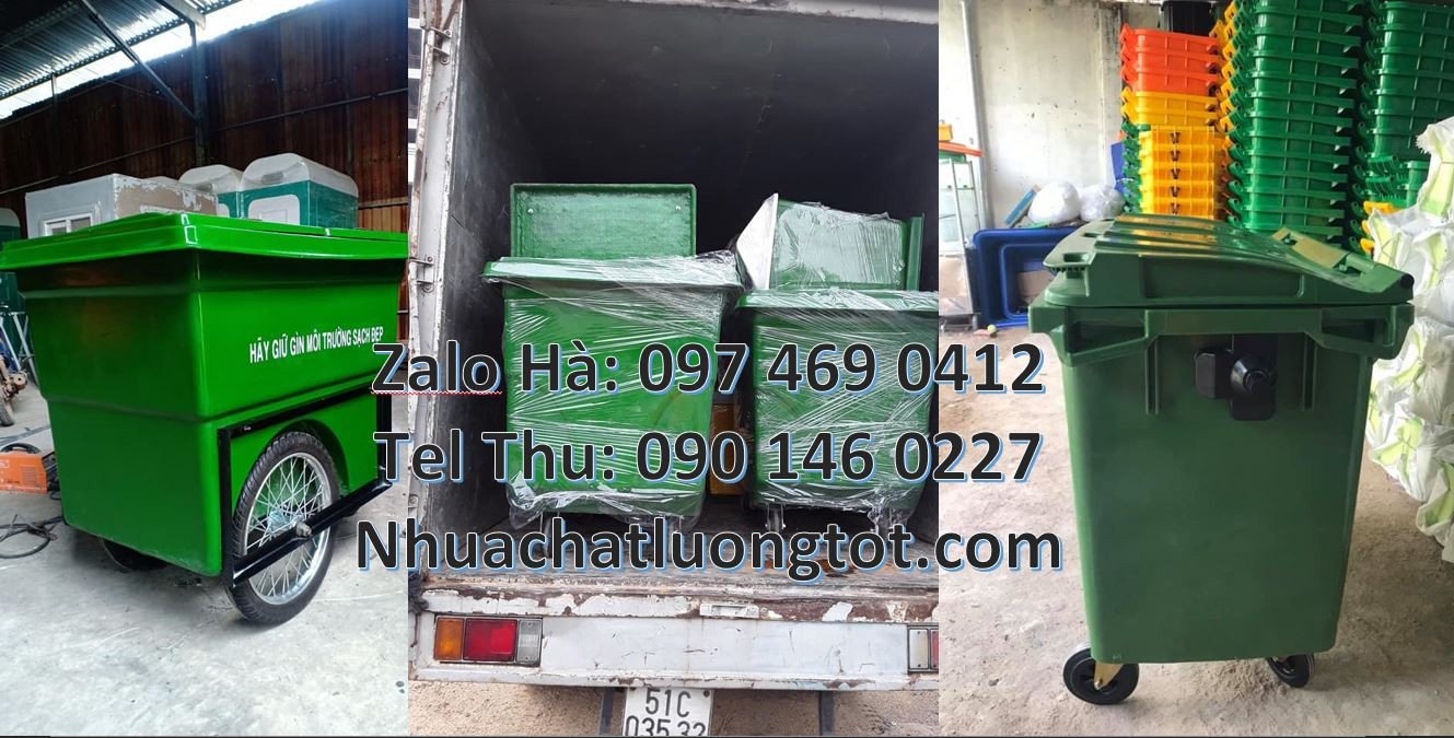 xe thu gom rác cỡ lớn 660l 4 bánh xe,xe thu gom rác 660l màu xanh vàng