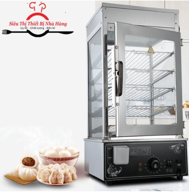 Tủ hấp nóng bánh bao 5 tầng - 2 lớp kính