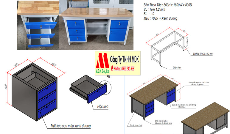 BÀN THAO TÁC WORKBENCH SƠN TĨNH ĐIỆN- theo yêu cầu kích thước