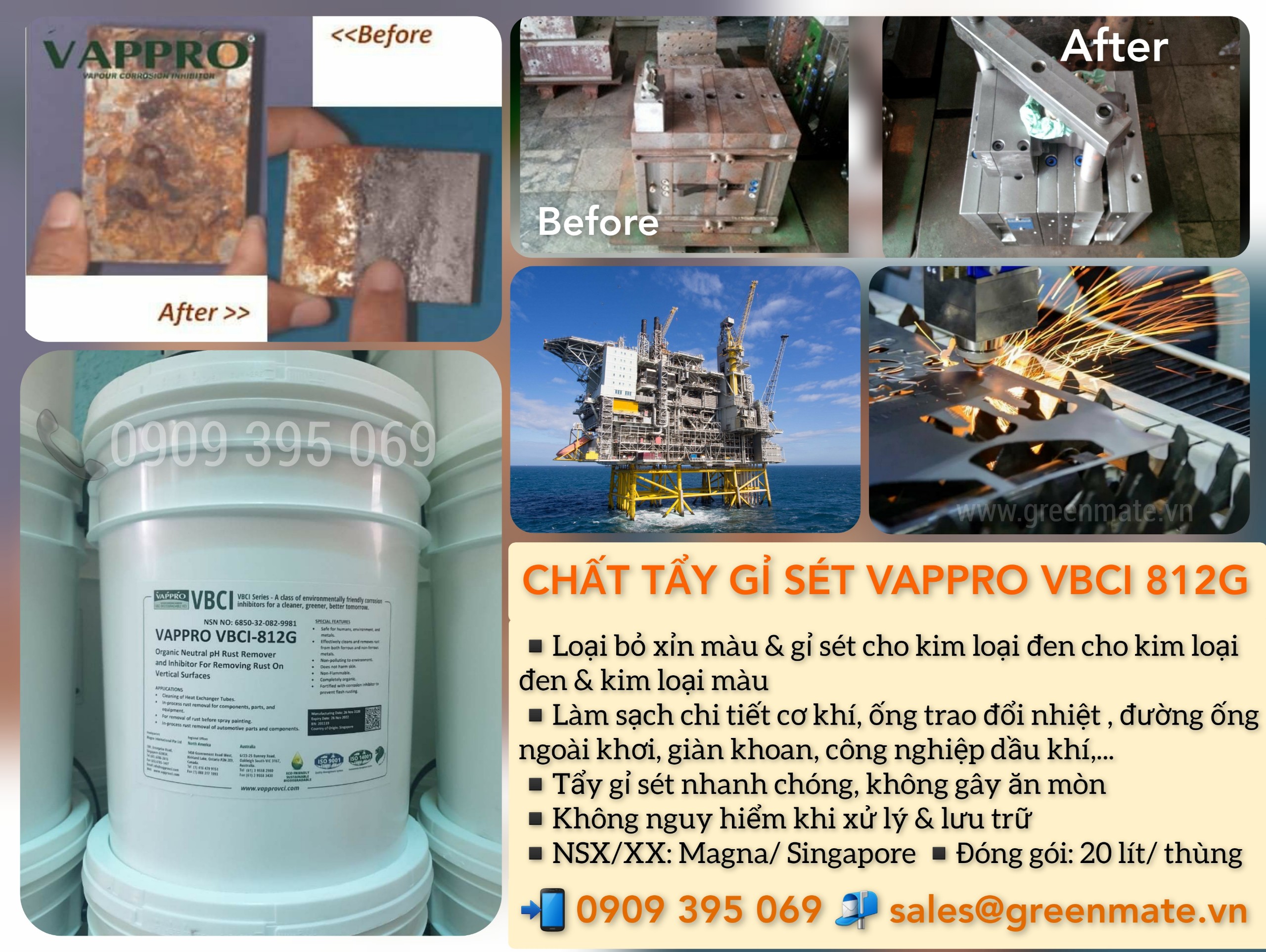 Chất tẩy gỉ sét pH trung tính VAPPRO VBCI 812G