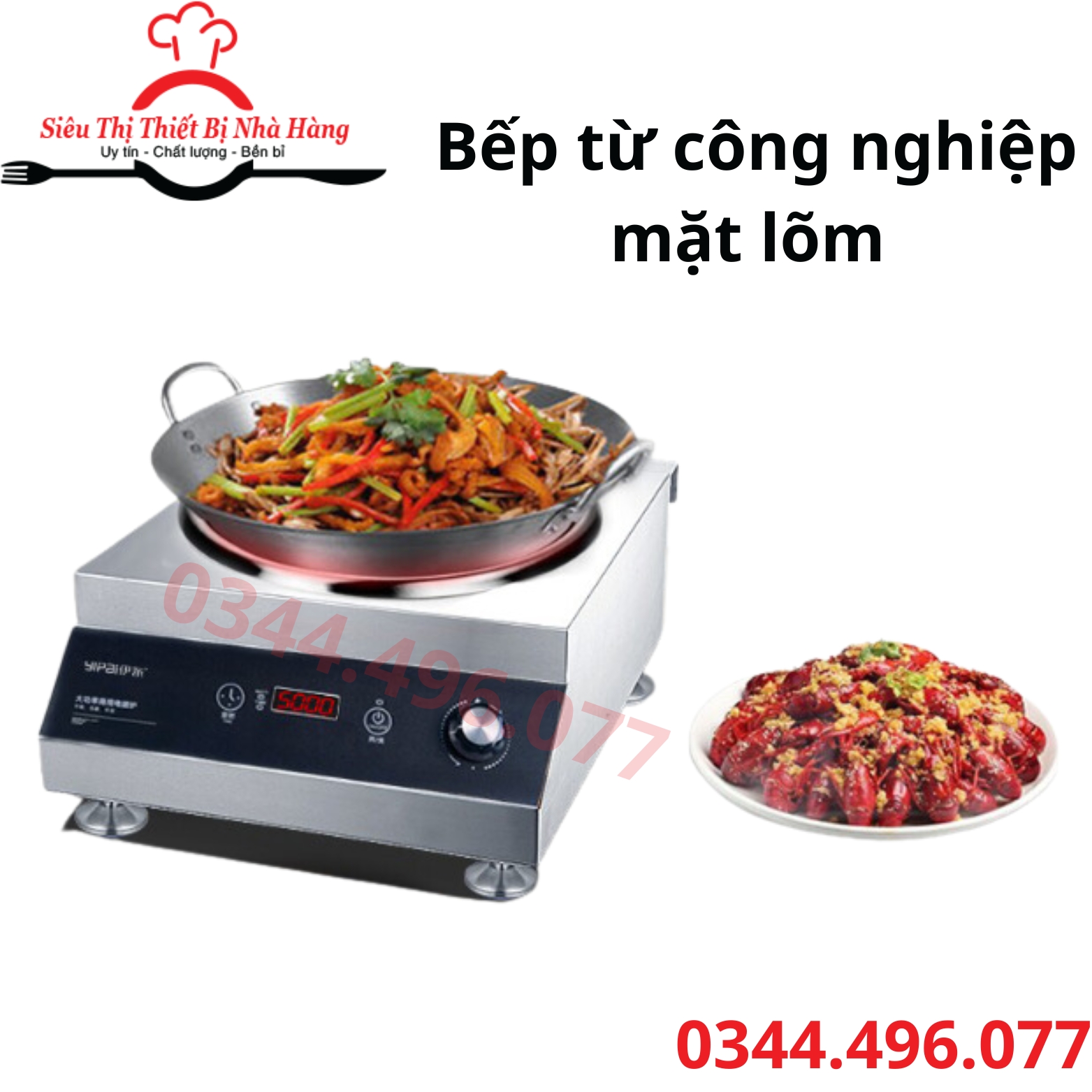 Bếp điện từ công nghiệp 5000w mặt phẳng và mặt lõm