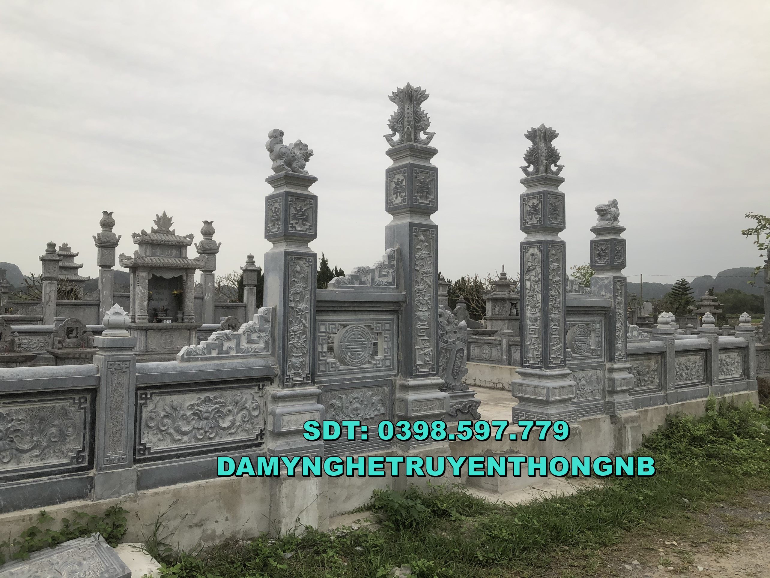 khu lăng mộ đá ninh bình mẫu mộ đá xanh nguyen khối giá rẻ 2023