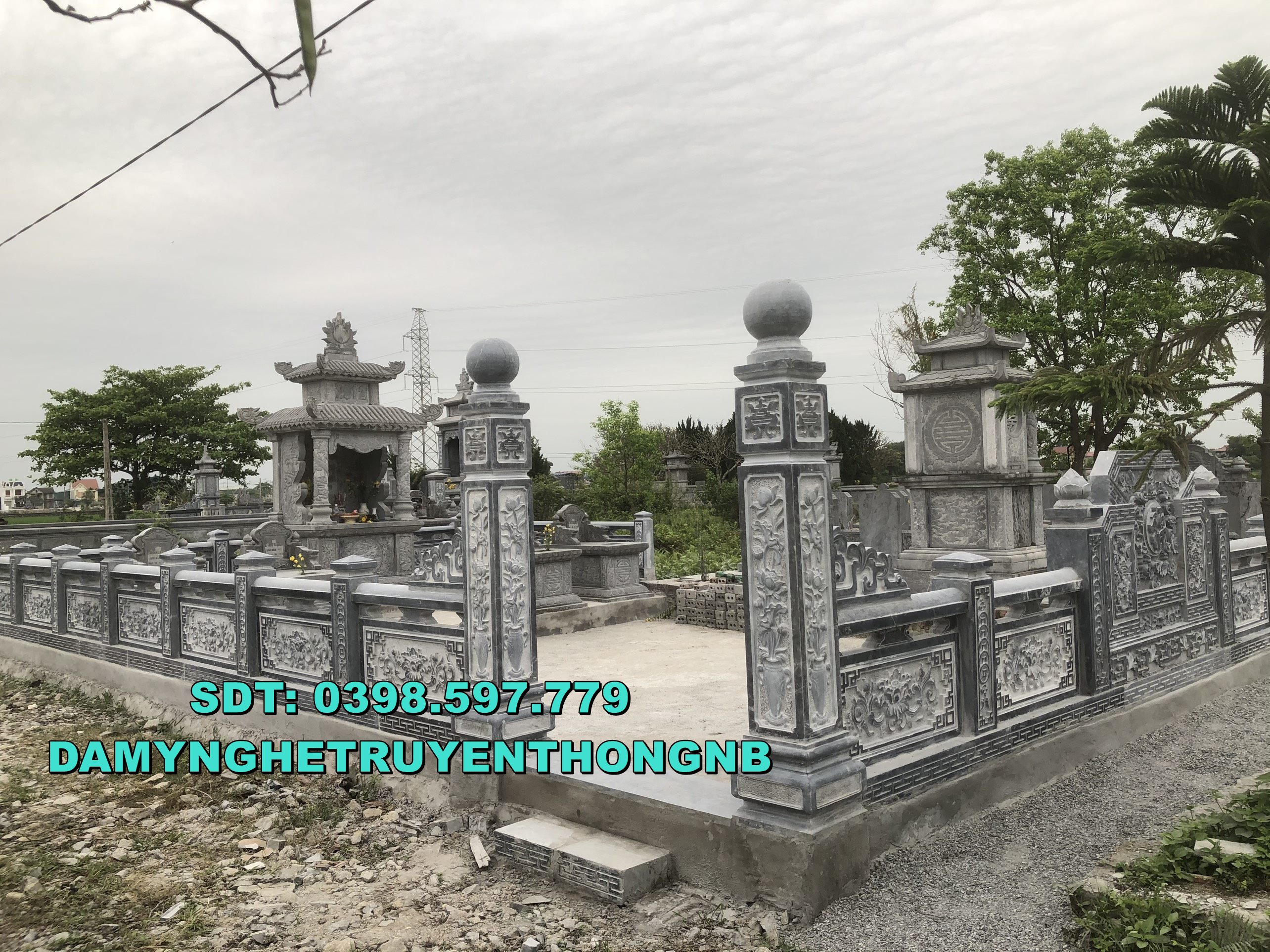 khu lăng mộ đá ninh bình mẫu mộ đá xanh nguyen khối giá rẻ 2023