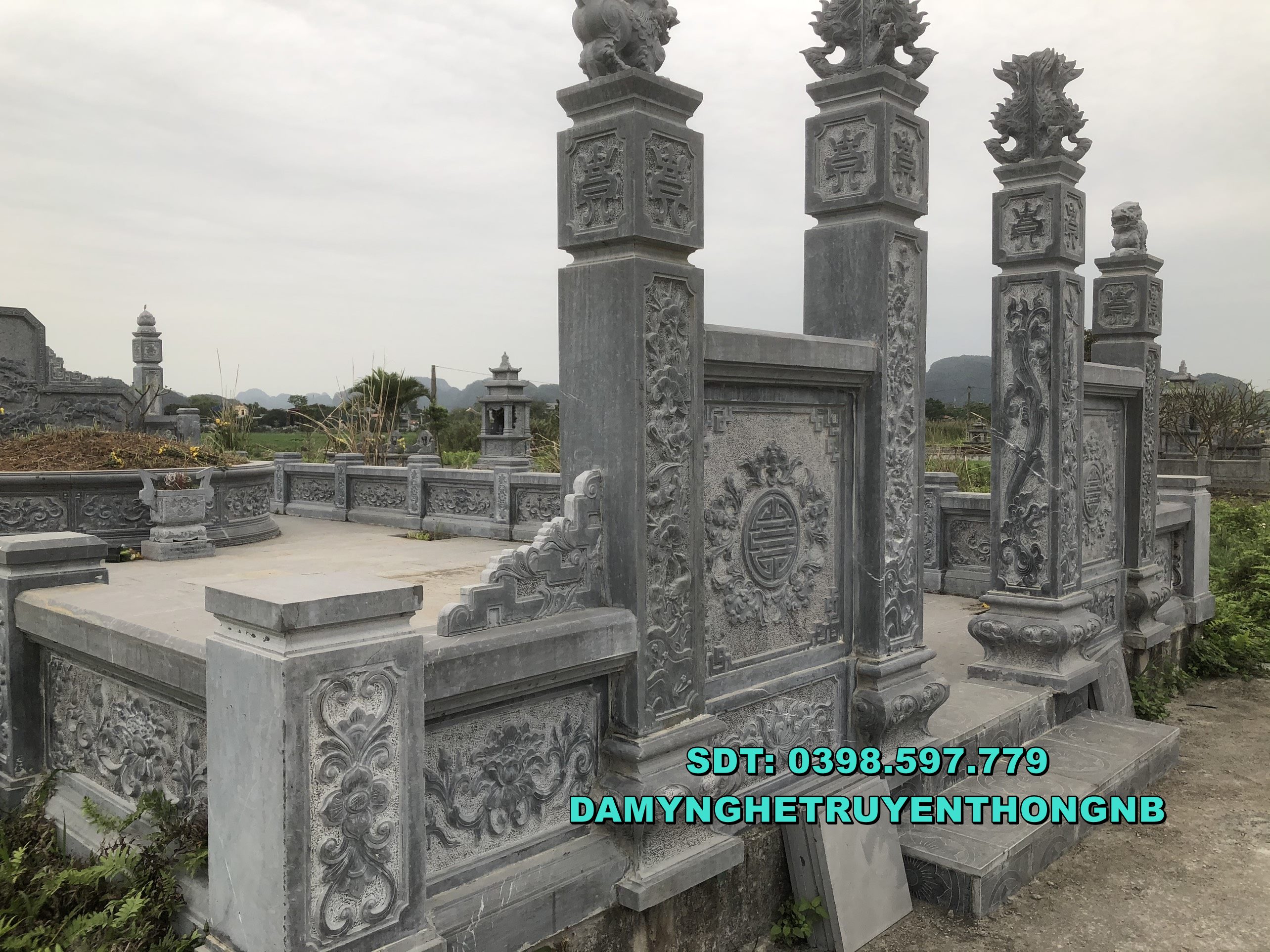 khu lăng mộ đá ninh bình mẫu mộ đá xanh nguyen khối giá rẻ 2023