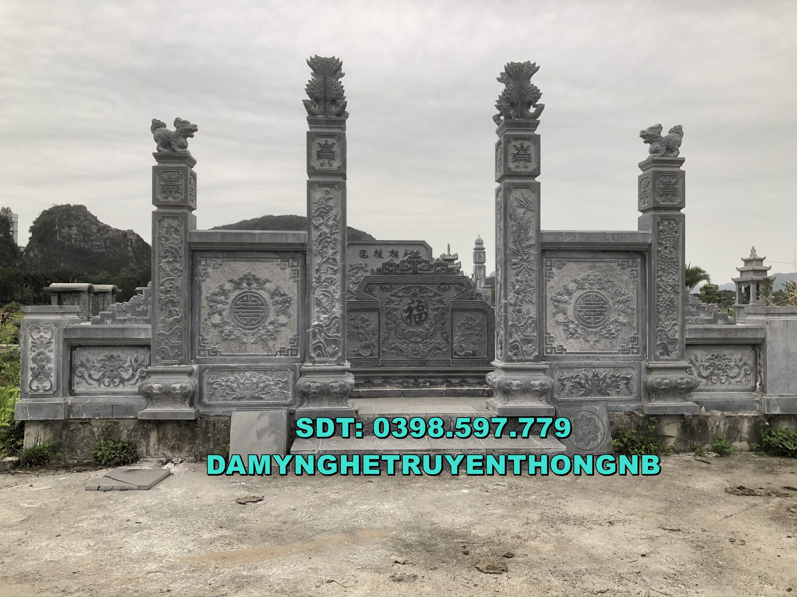 khu lăng mộ đá ninh bình mẫu mộ đá xanh nguyen khối giá rẻ 2023