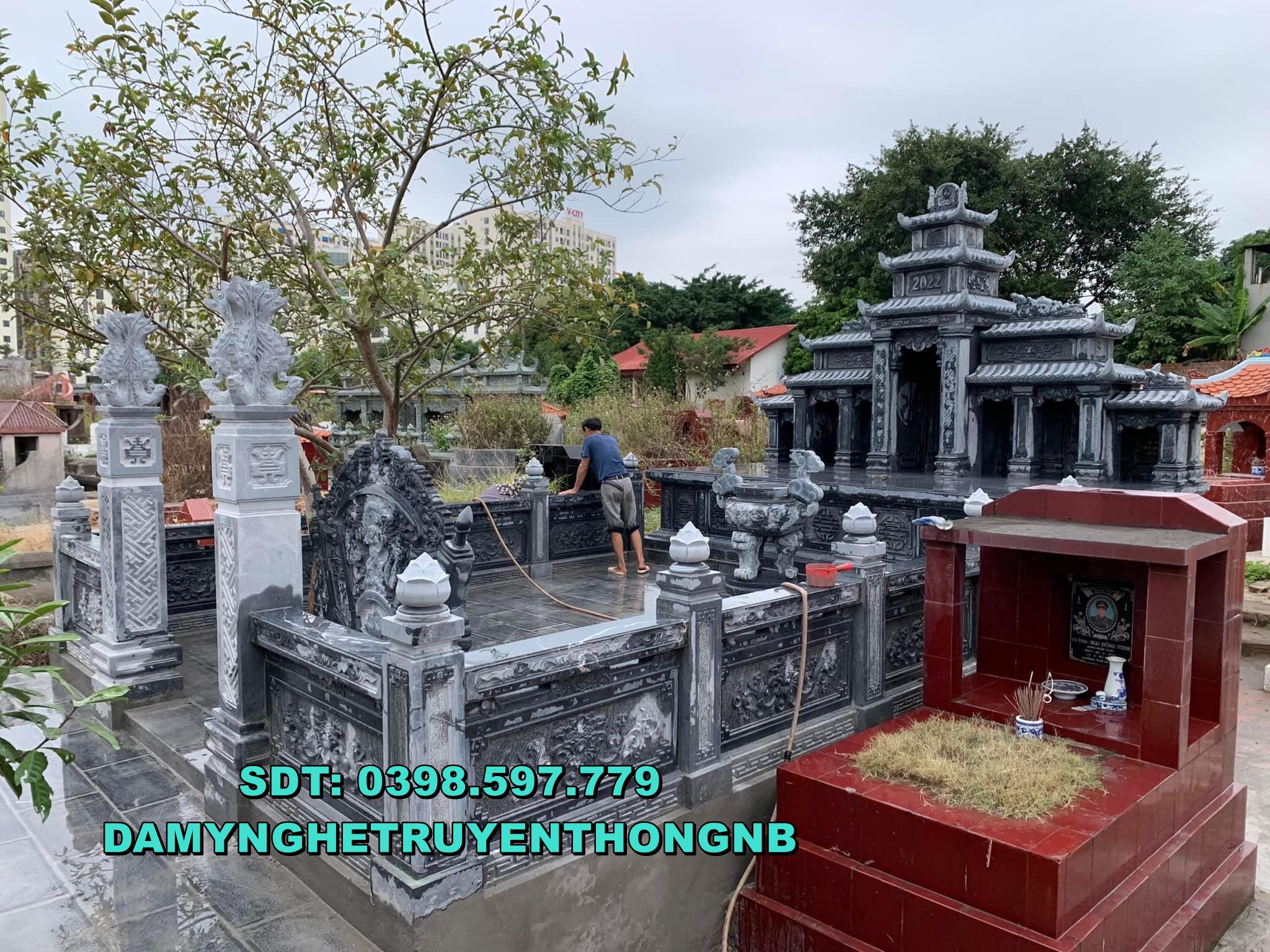 khu lăng mộ đá ninh bình mẫu mộ đá xanh nguyen khối giá rẻ 2023