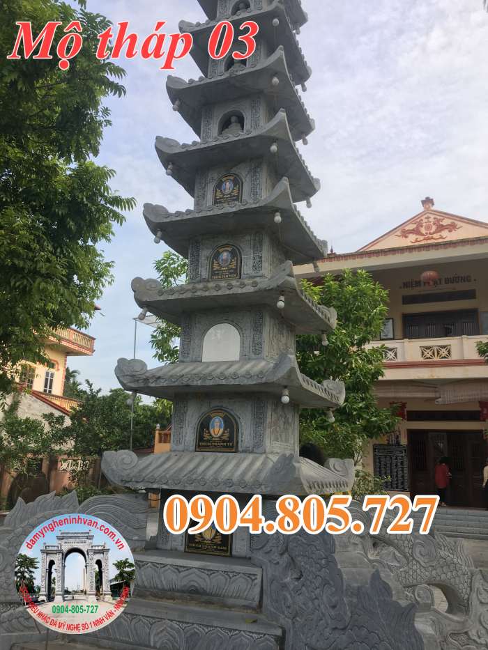 Mẫu mộ tháp đá để tro cốt trong chùa bằng đá năm 2023