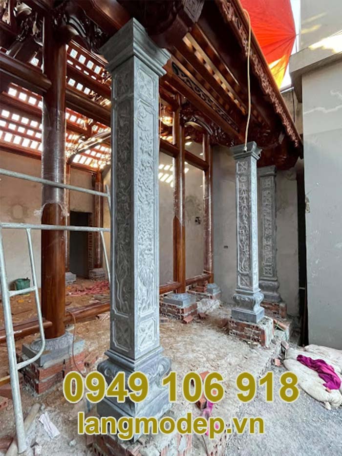 Cột đá hiên nhà thờ họ thiết kế đẹp năm 2023