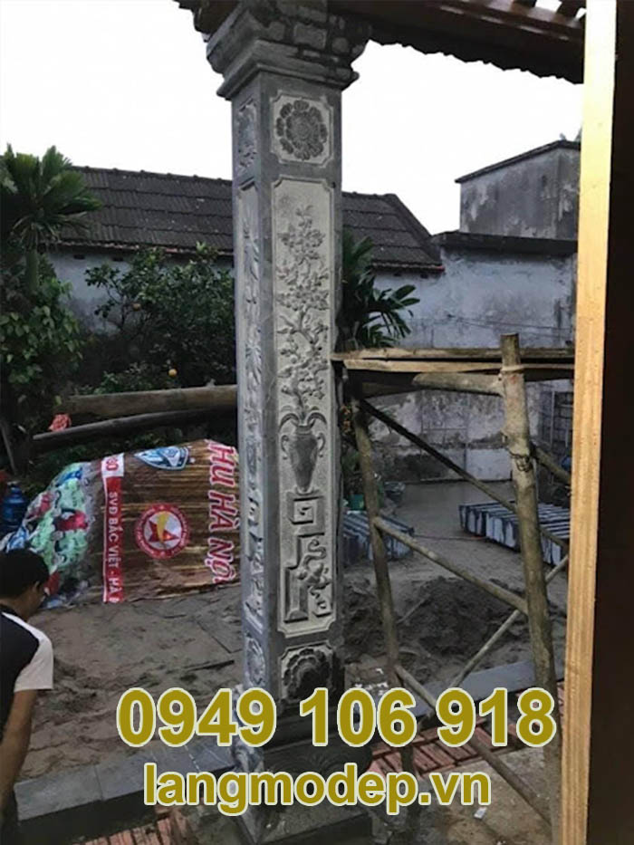 Cột đá hiên nhà thờ họ thiết kế đẹp năm 2023