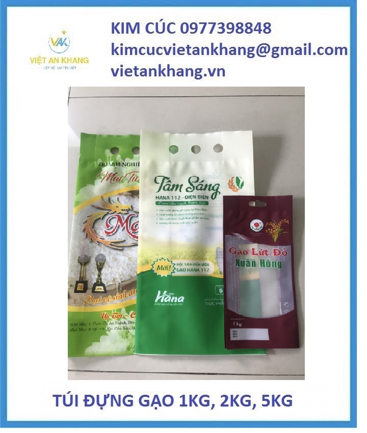 túi gạo PA/PE, túi gạo in ống đồng, bao bì đựng gạo, sản xuất túi gạo
