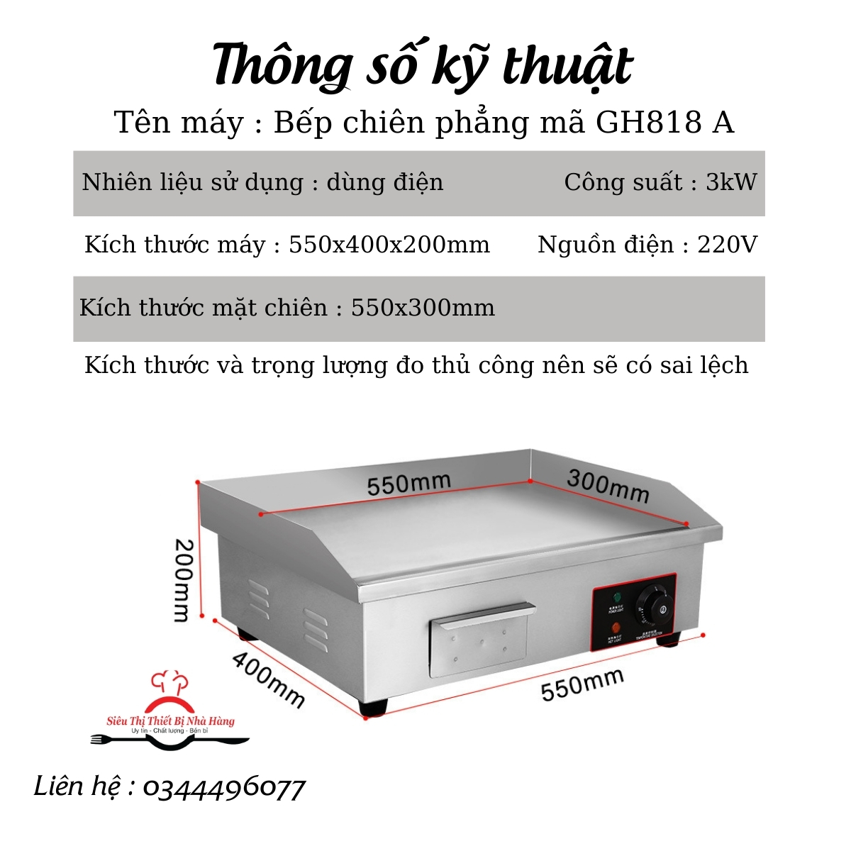 Bếp chiên rán mặt phẳng điện ngắn 818- bếp dùng điện
