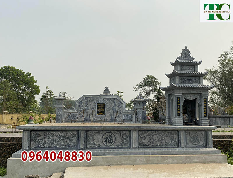 Mẫu lăng mộ đôi đá đẹp thiết kế liền khối lắp tại Cà Mau