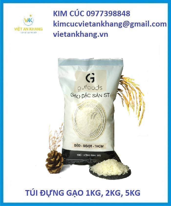túi gạo gắn zipper, bao gạo 1kg, bao gạo 2kg, 5kg