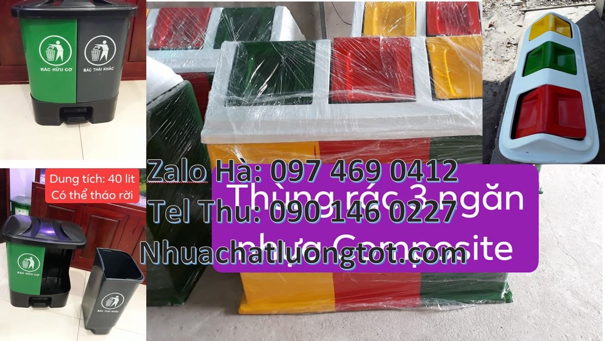 thùng rác 2 ngăn 2 màu,thùng rác 3 ngăn có nắp đậy,thùng rác giá rẻ